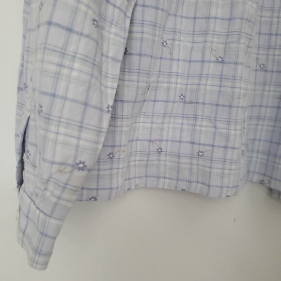 TALBOTS Embroidered Florals Linen Plaid Shirt Button Down Collared Cuffed Sleeve - Picture 10 of 10